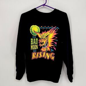 New Vintage 1990 Bad Moon Rising Sweatshirt Werewolf Medium Navy Blue Neon